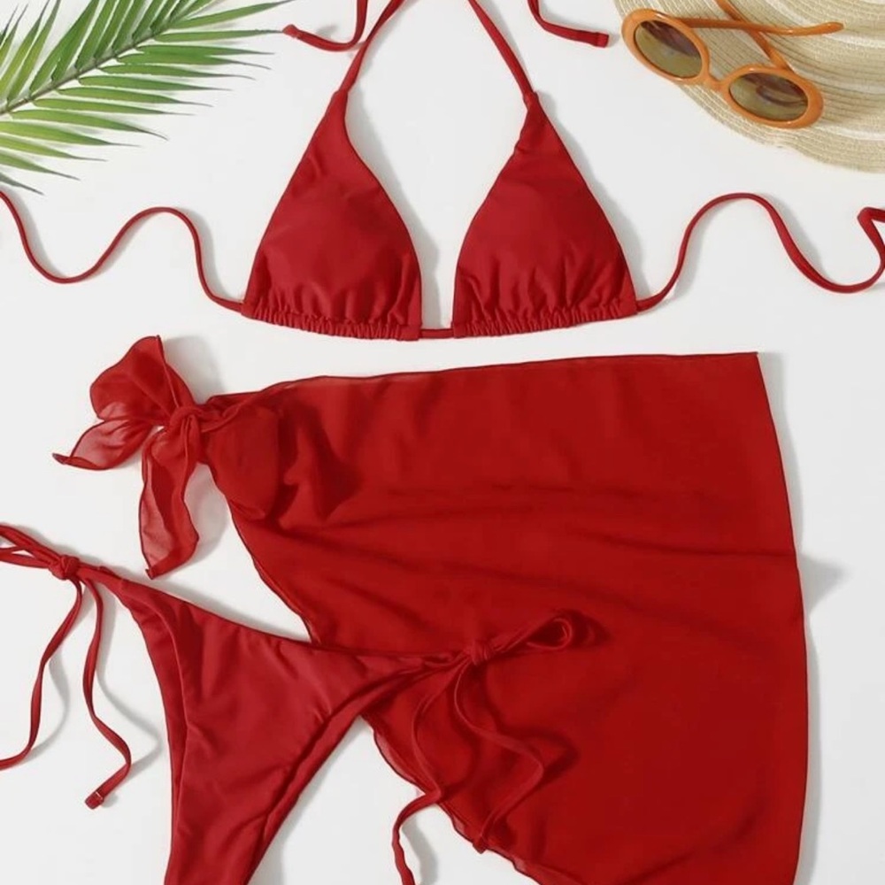 Vibrant Triangle Bikini with Wrap Skirt (burnt orange/red)